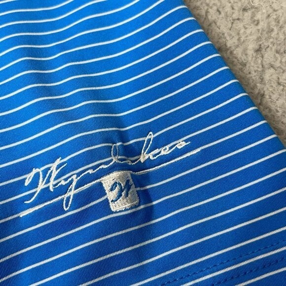 Peter Millar Polo Shirt Mens Blue White Stripe Summer Comfort Golf Golfer Casual - Picture 10 of 15